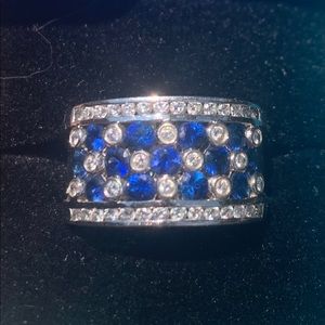 💙 14k WG Diamond & Sapphire Wide Band Ring